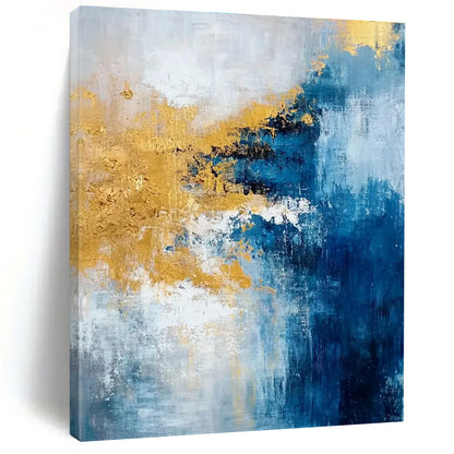 48x60 Blue, White, and Gold Abstract Art with Textural Layers PT226