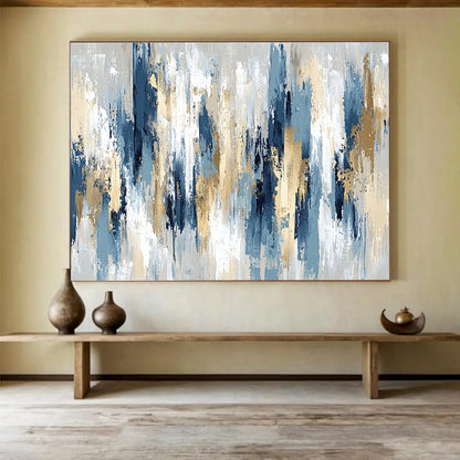 Oversized Abstract Wall Art Blue, Gold, Gray & White Textured Abstract Painting HPS294