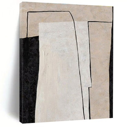 Hand Painting Beige, Black, and White Geometric Abstract Art PT698