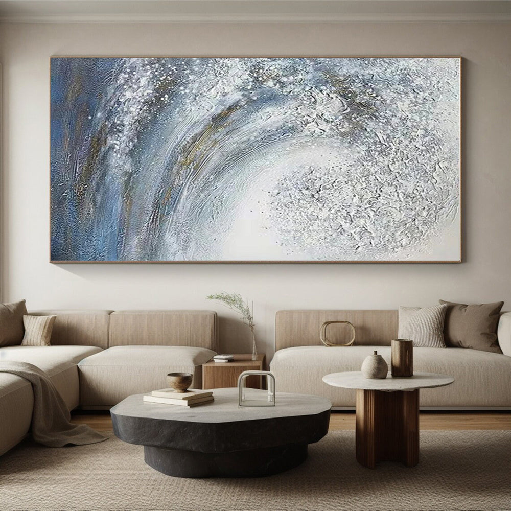 Large Size Blue and White Abstract Textural Wave Art PT258