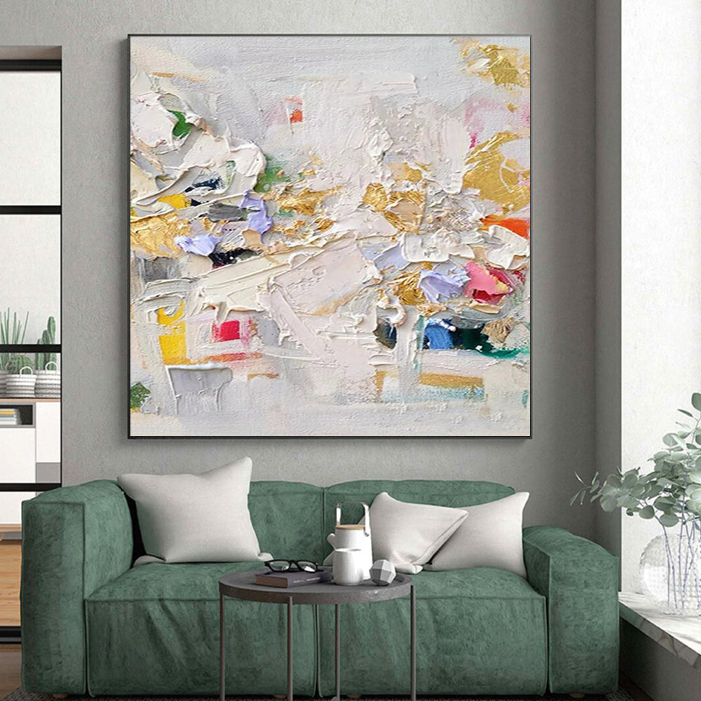 48x60 - Multicolor Textured Abstract Art with Gold Accents PT566