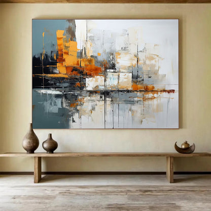 Large Size Orange, Gray & White Abstract Urban Landscape Art HPS164