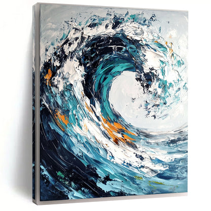 Cool Abstract Paintings Blue, White, and Orange Abstract Wave Painting DPS432