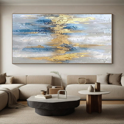 Unique Abstract Art Blue, Gold, and Gray Textured Abstract Art PT655