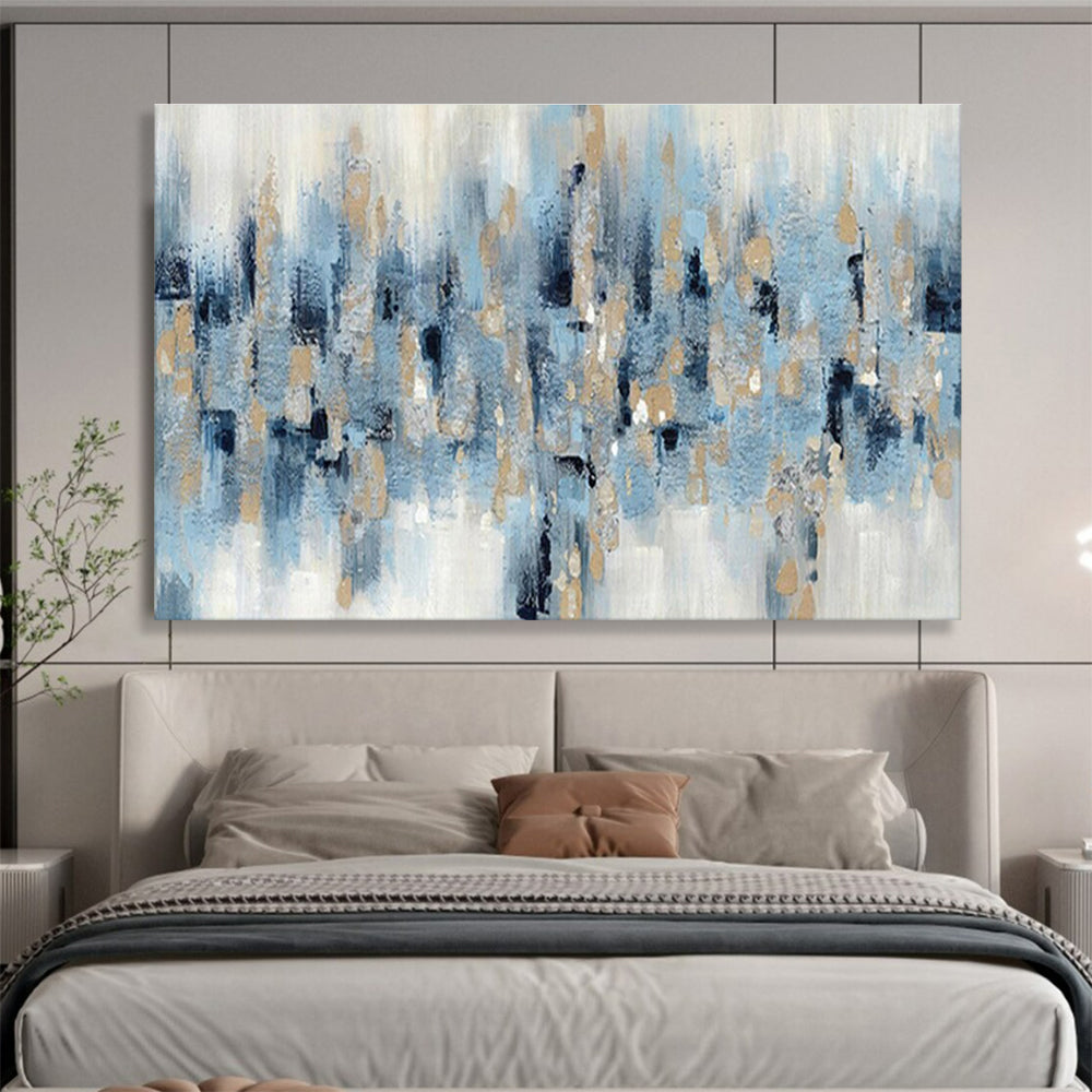 Buy Abstract Art Online Blue and Gold Geometric Abstract Cityscape Art HPS339