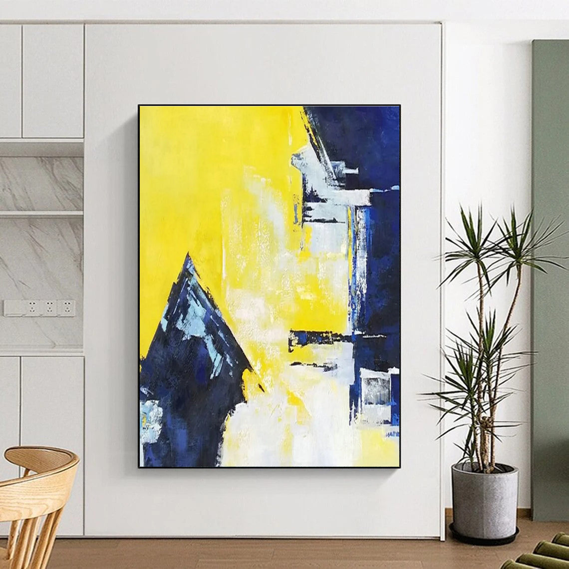 Unique Abstract Art Yellow, Blue, and White Geometric Abstract Art PT803