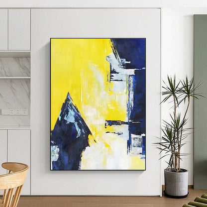 Unique Abstract Art Yellow, Blue, and White Geometric Abstract Art PT803