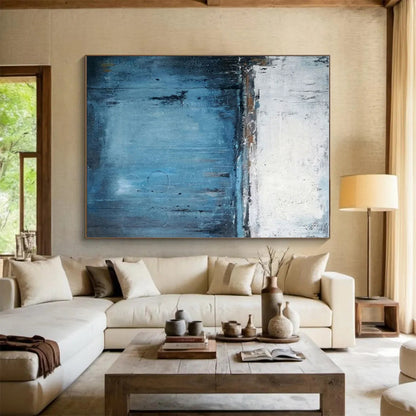 Acrylic Modern Art Paintings - Blue, Gray & White Textured Abstract Landscape Art PT603