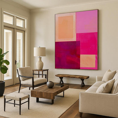 Oversized Abstract Wall Art Pink, Purple, and Orange Geometric Abstract Art PT788