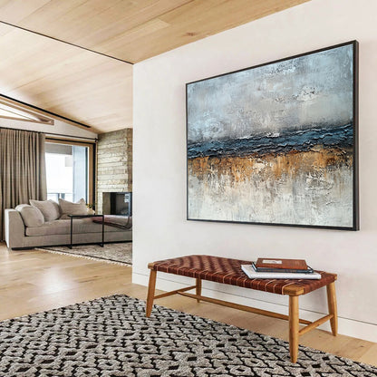 Large Size Gray, Blue, and Brown Textured Abstract Landscape Art HPS304