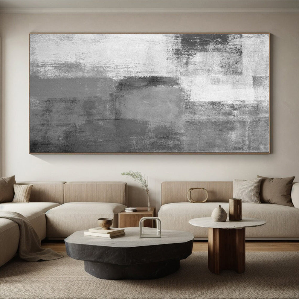 Minimalist Canvas Art Gray White Textured Abstract Art PT429
