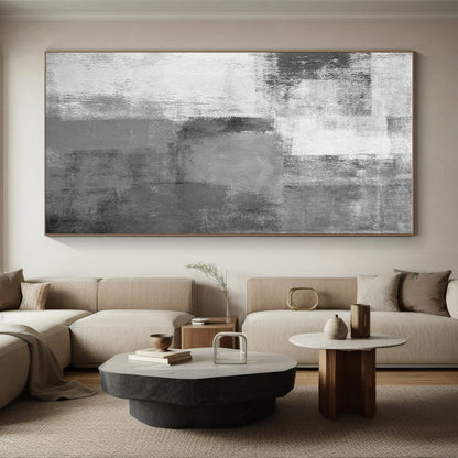 Minimalist Canvas Art Gray White Textured Abstract Art PT429