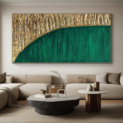 Large Size Green & Gold Textured Abstract Painting On Canvas PT048
