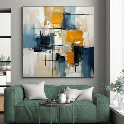 Hand Painting Blue, Yellow, and White Geometric Abstract Art PT782