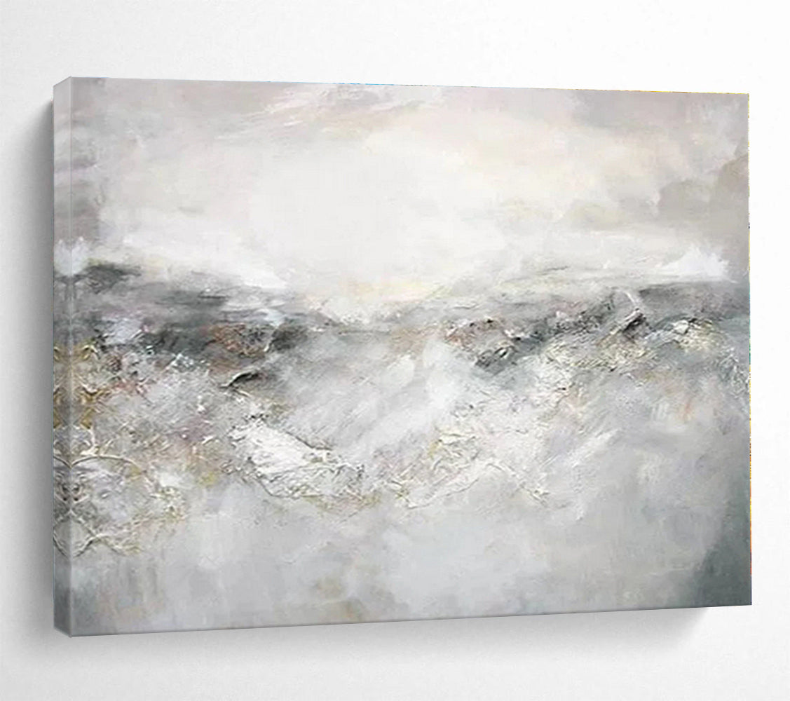 Handmade Art Gray & White Textured Landscape Abstract Painting On Canvas HPS107