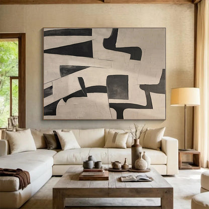 Unique Abstract Art Black & White Geometric Shapes On Canvas HPS028