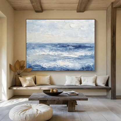 Hand-Painted Blue & Gray Textured Coastal Abstract Painting HPS291
