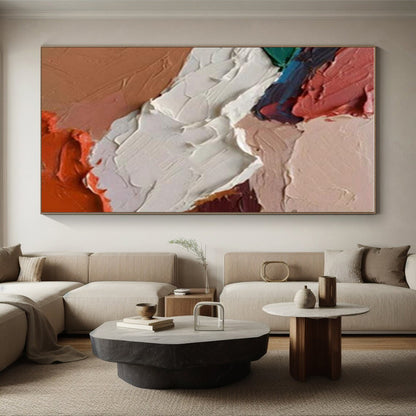 Acrylic Modern Art Paintings in Beige, White, Coral, and Brown Textural Abstract Shapes PT254