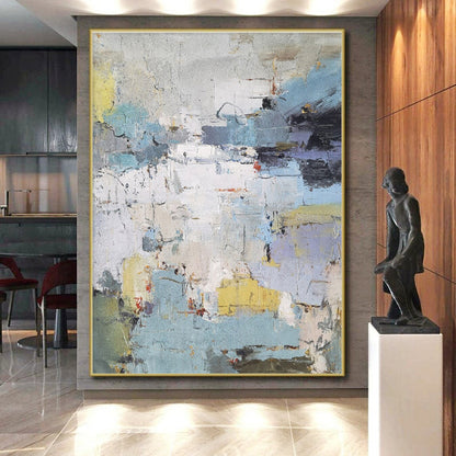 Acrylic Modern Art Paintings in Blue, Grey, Yellow, and White Abstract Urban Textures Painting PT262