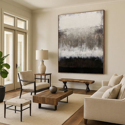 Oversized Abstract Wall Art Black, Brown, and White Textured Abstract Art PT699