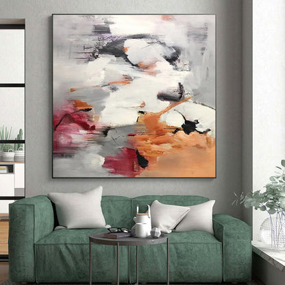 Unique Abstract Art Gray Orange Red Textured Abstract Art PT394