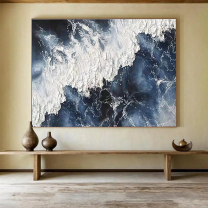 Unique Abstract Art Blue & White Dynamic Wave Acrylic Painting HPS225