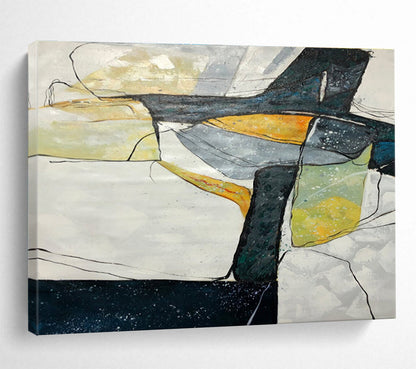 Hand Painting Black, White & Yellow Abstract Geometric Art HPS192