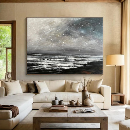 Handmade Art Monochrome Starry Sea Abstract On Canvas HPS039