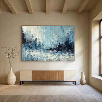 Cool Abstract Paintings Blue & Gray Textured Urban Abstract Painting On Canvas HPS094