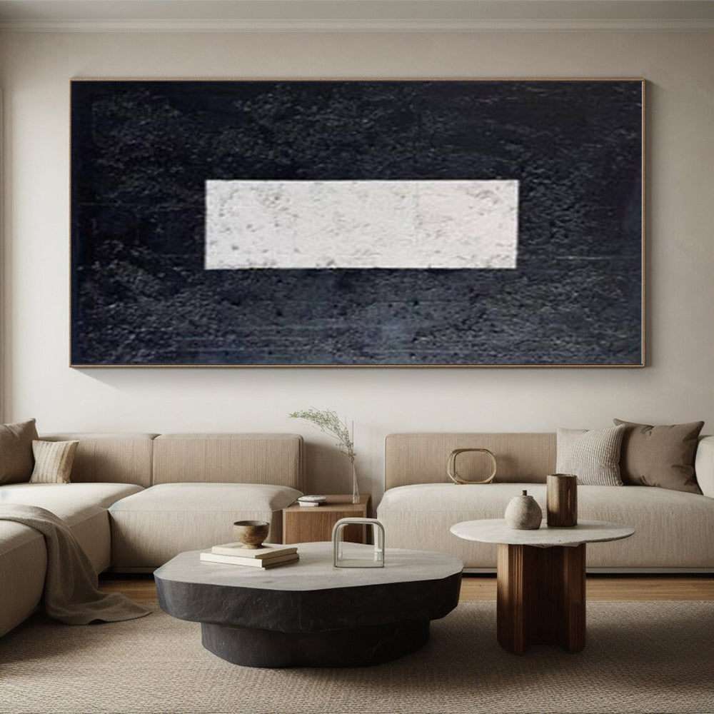 Minimalist Canvas Art Black and White Rectangular Abstract Art PT671