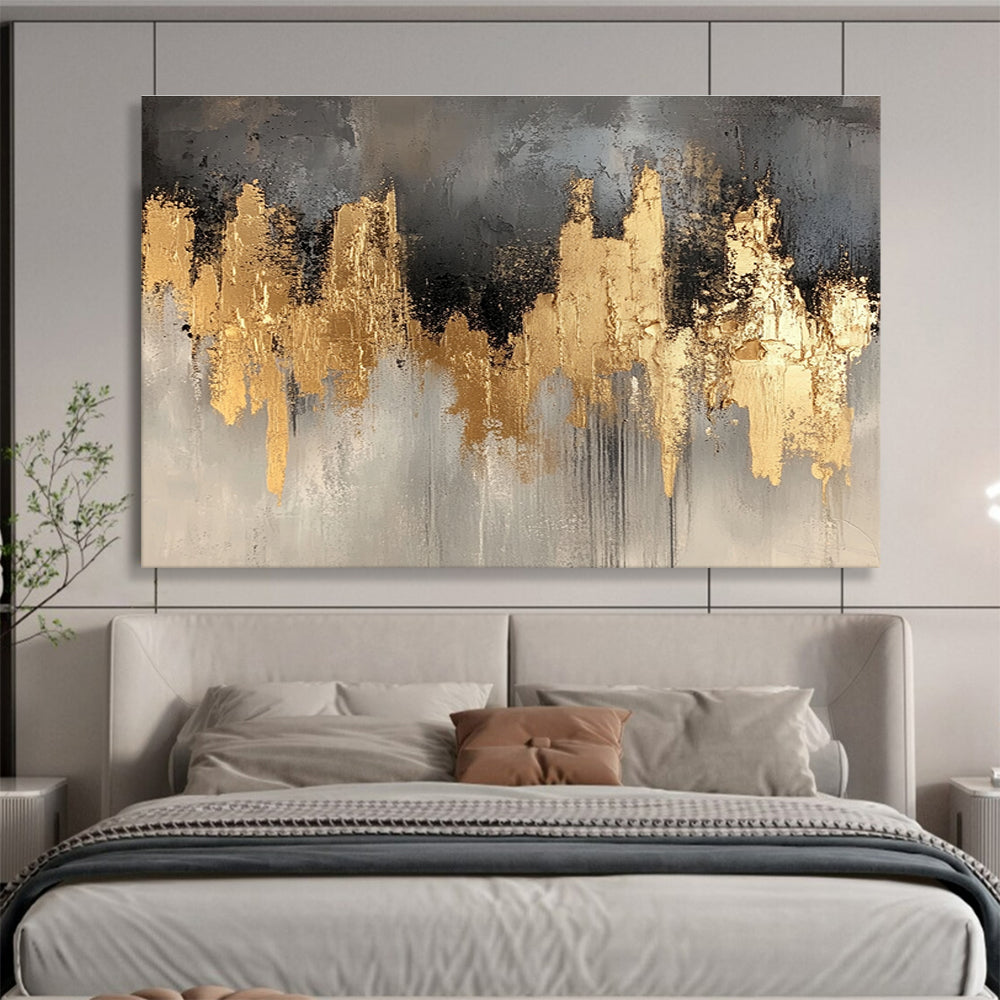 Large Contemporary Wall Art Gold, Gray & Black Textured Abstract Painting HPS296