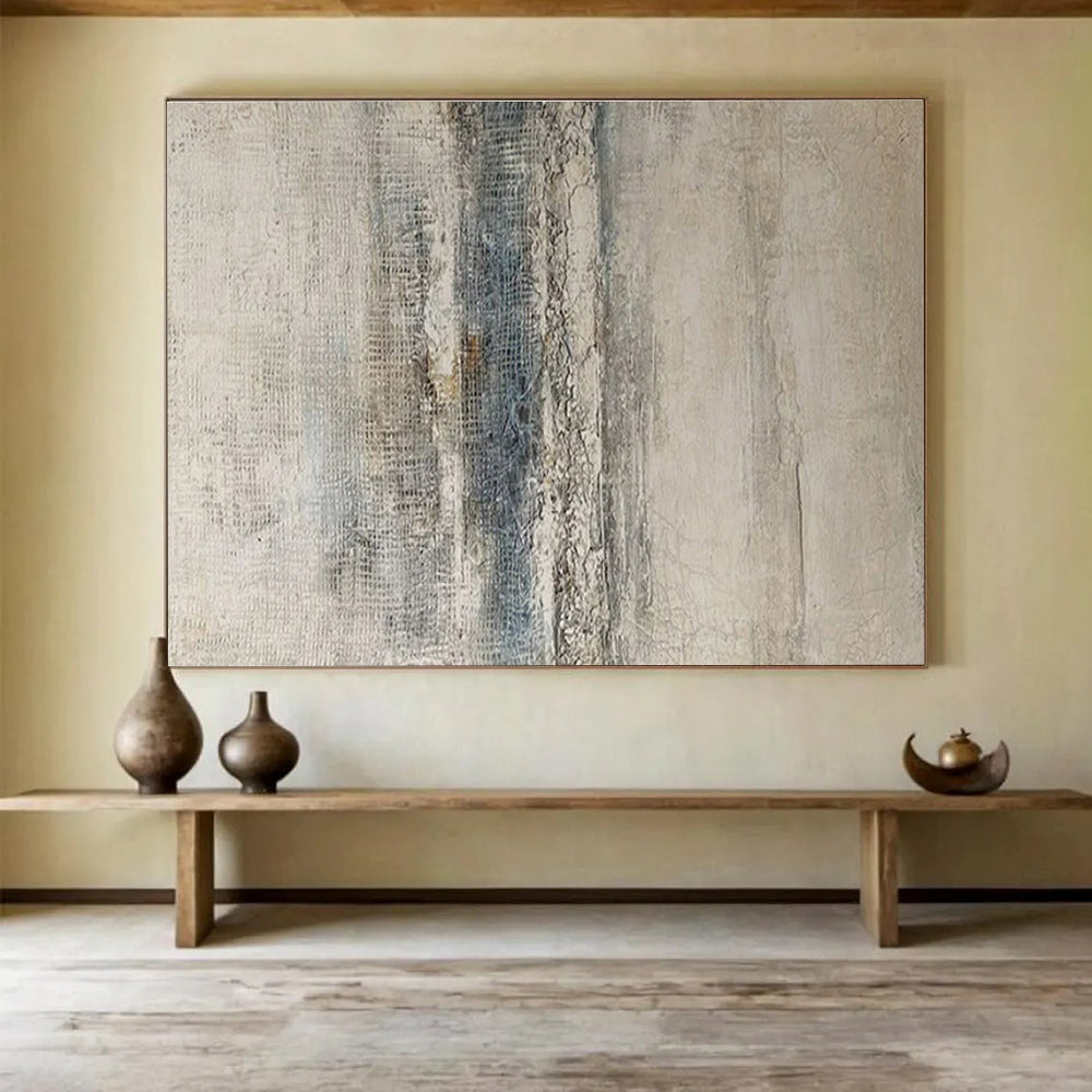 Huge Size Beige, Gray, and Blue Textured Abstract Minimalist Art HPS373