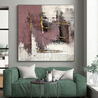 Hand Painted Art Pink Gray Gold Textured Abstract Art PT421