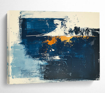 Large Painting In Living Room Blue, Orange, and White Abstract Expressionist Art HPS325