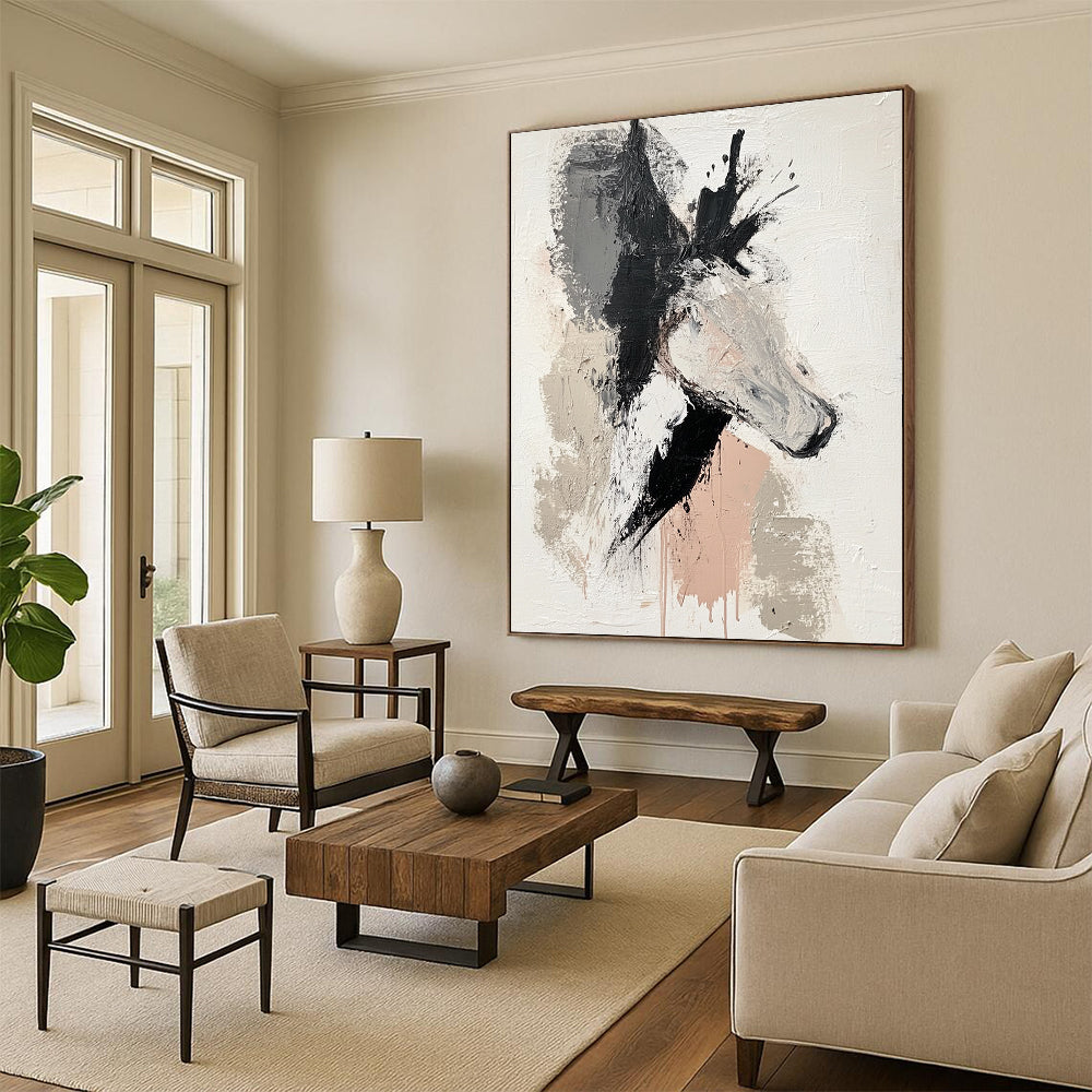 Black Gray Beige Pink Horse Abstract Art PT143