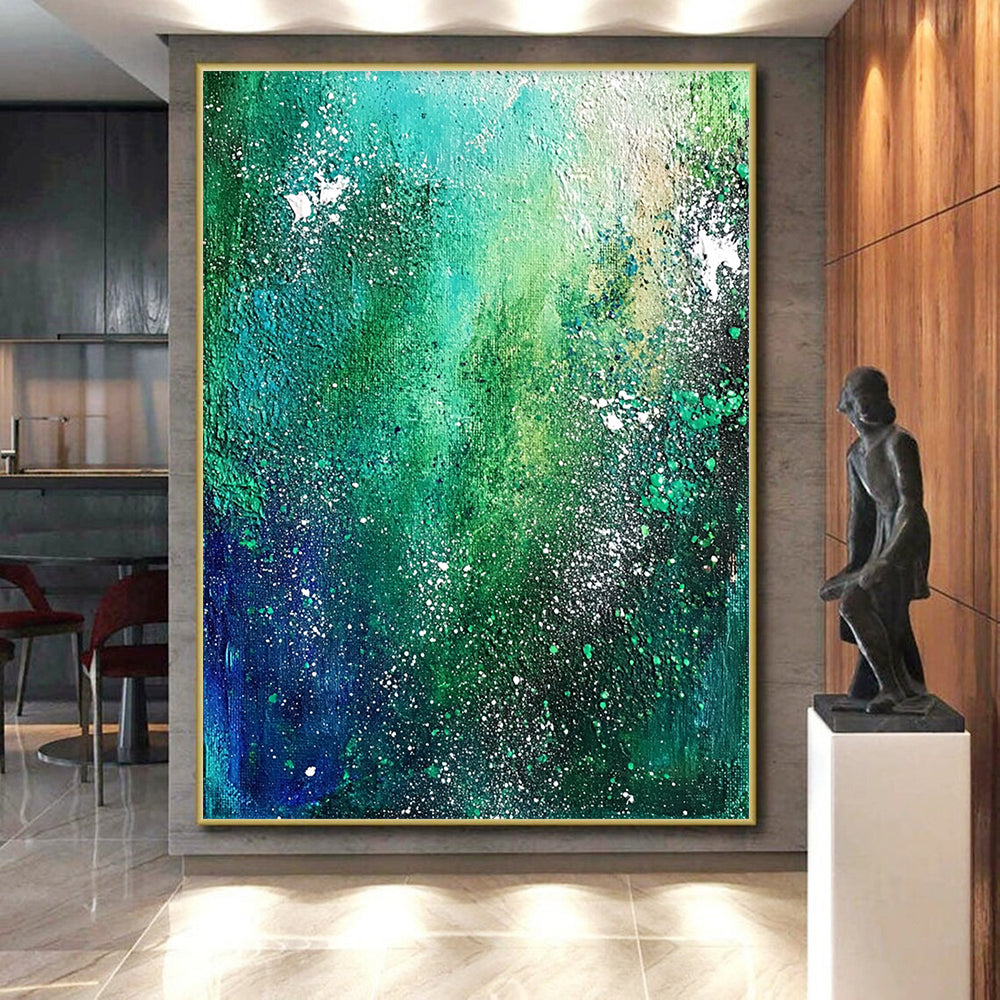 Modern Art Acrylic Blue, Gold & Gray Textured Abstract Painting On Canvas PT119