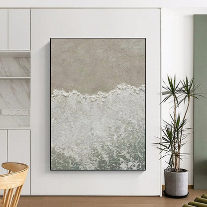 Large Painting In Living Room Gray, White, and Green Textured Abstract Seaside Art DPS480