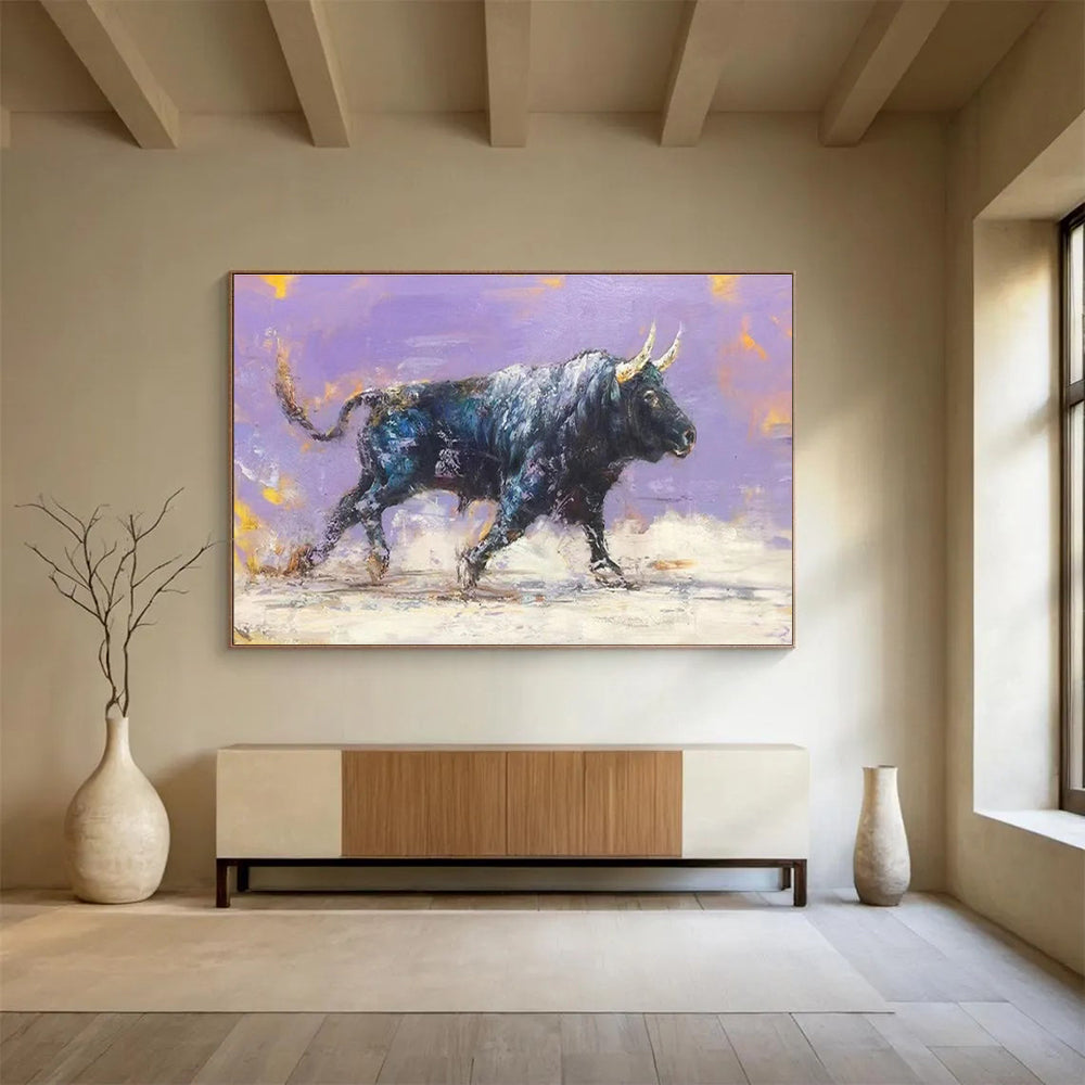 Huge Size Purple, Black, and Gold Abstract Bull Art HPS403