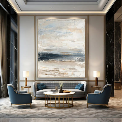 Large Size Beige, Gray, and Black Abstract Textured Painting DPS450