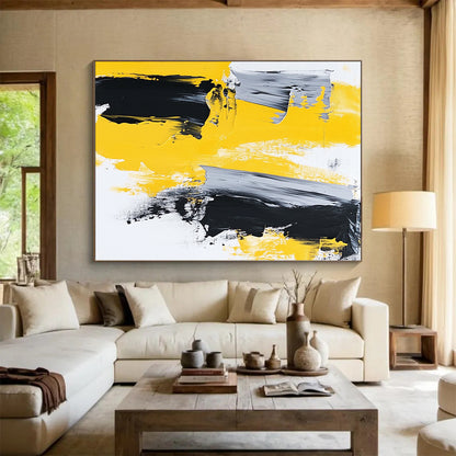 Large Abstract Art For Sale, Yellow Black Gray White Abstract Minimalist Art PT134