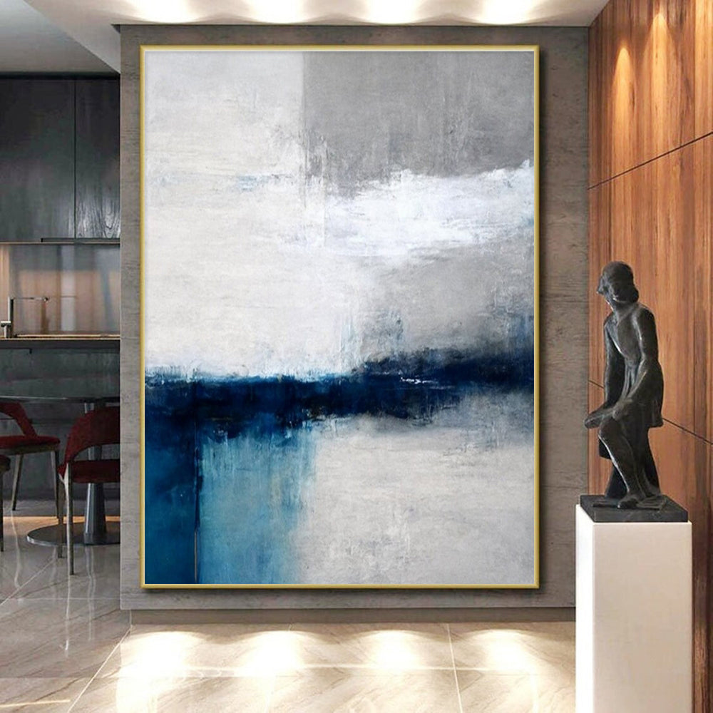 Modern Art Acrylic Blue, Gray, and White Abstract Art PT660