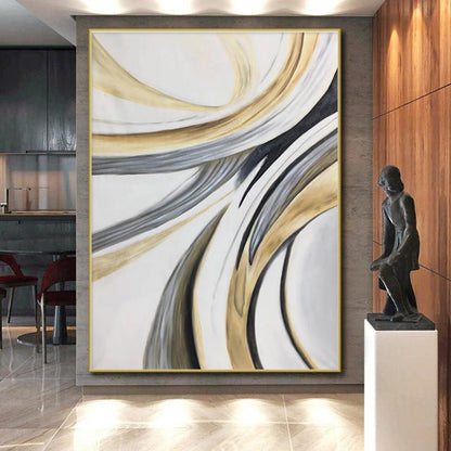 Modern Art Acrylic Gold Gray Black Abstract Art PT407
