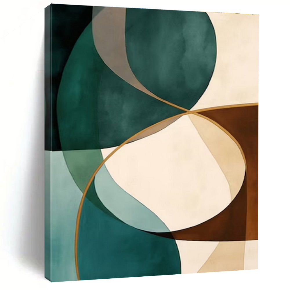 Cool Abstract Paintings Teal, Brown, and Beige Geometric Abstract Art PT736