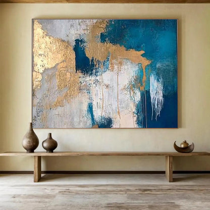 Hand Painted Art Teal, Gold & White Textured Abstract Acrylic Painting HPS238