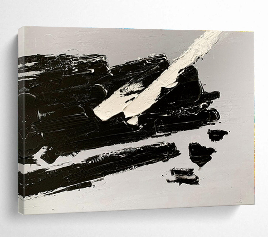 Cool Abstract Paintings Black & White Bold Textured Abstract Painting On Canvas HPS073