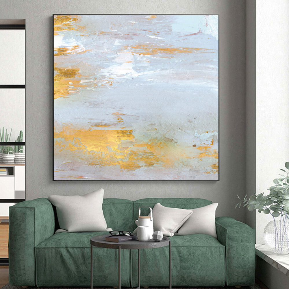 Cool Abstract Paintings in Grey, Gold, and Peach Abstract Textural Compositions PT240