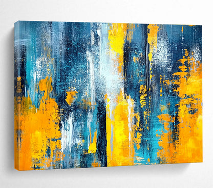Cool Abstract Paintings Teal, Yellow, Orange & White Dynamic Abstract Painting HPS266