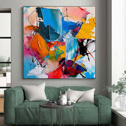 Hand Painted Art Vibrant Multicolor Abstract Energetic Scene, Acrylic Modern Art Painting PT558