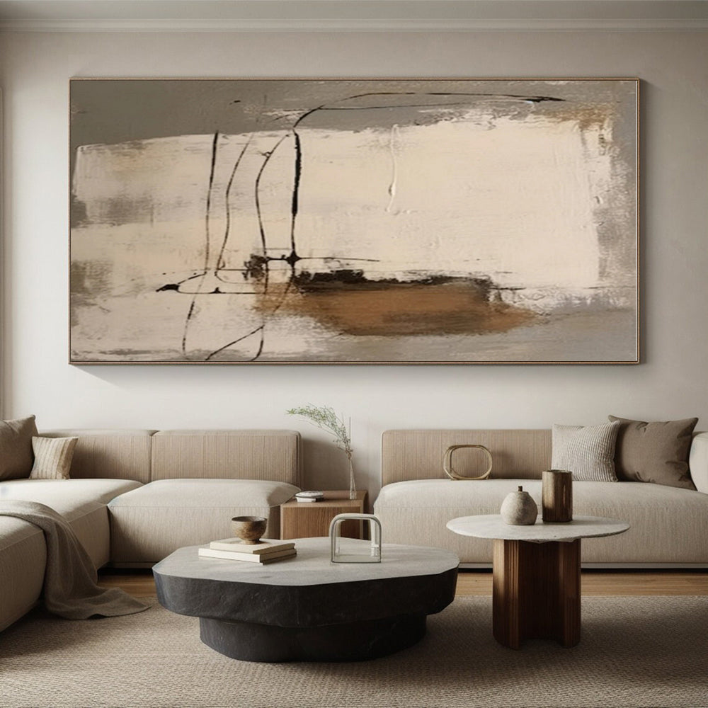 Minimalist Canvas Art Gray Beige Black Line Abstract Artwork PT483