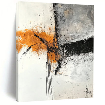 Hand-Painted Orange, Black & Gray Textured Abstract Painting On Canvas PT111